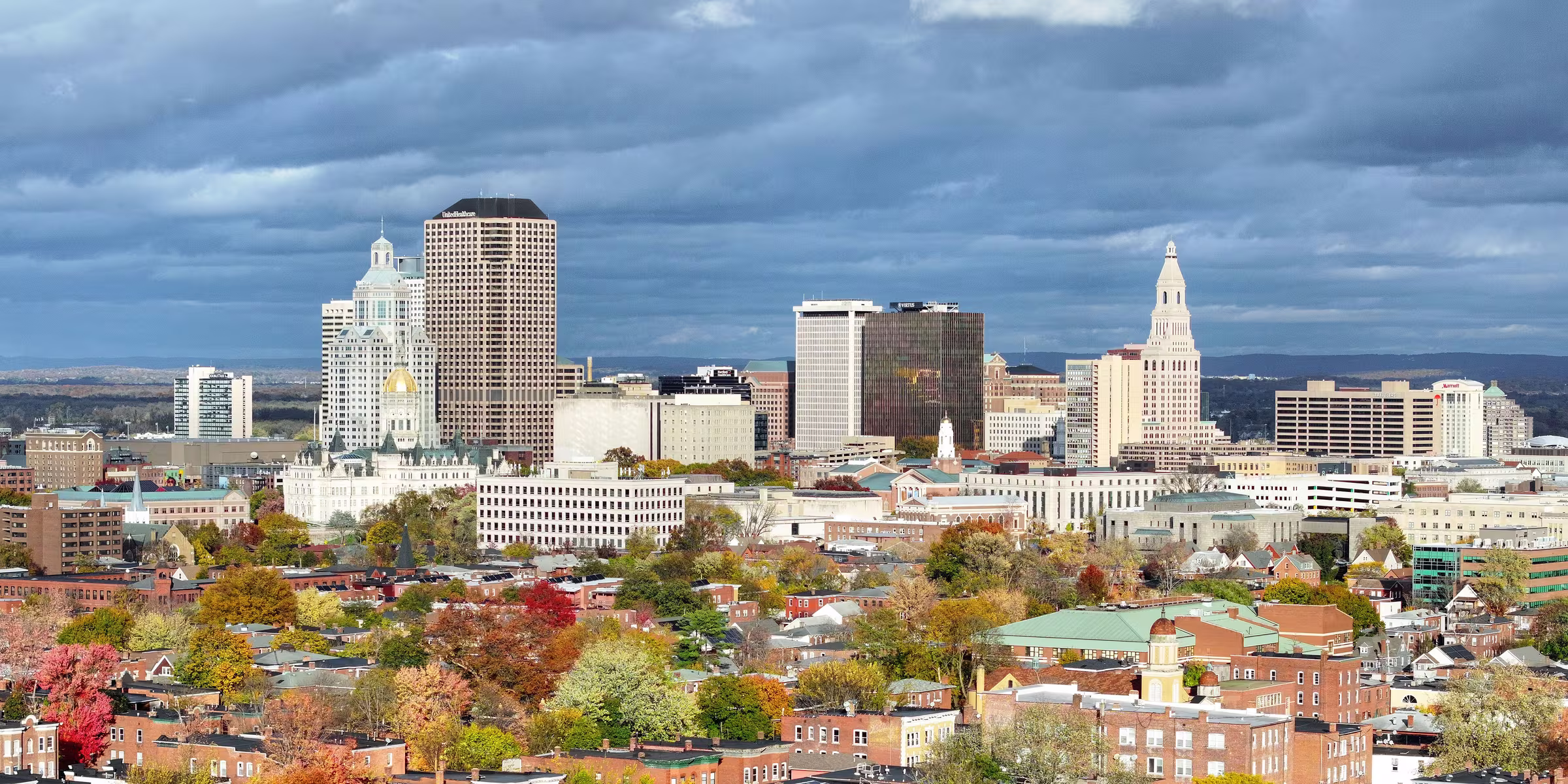 Downtown Hartford, Connecticut among autumn foliage