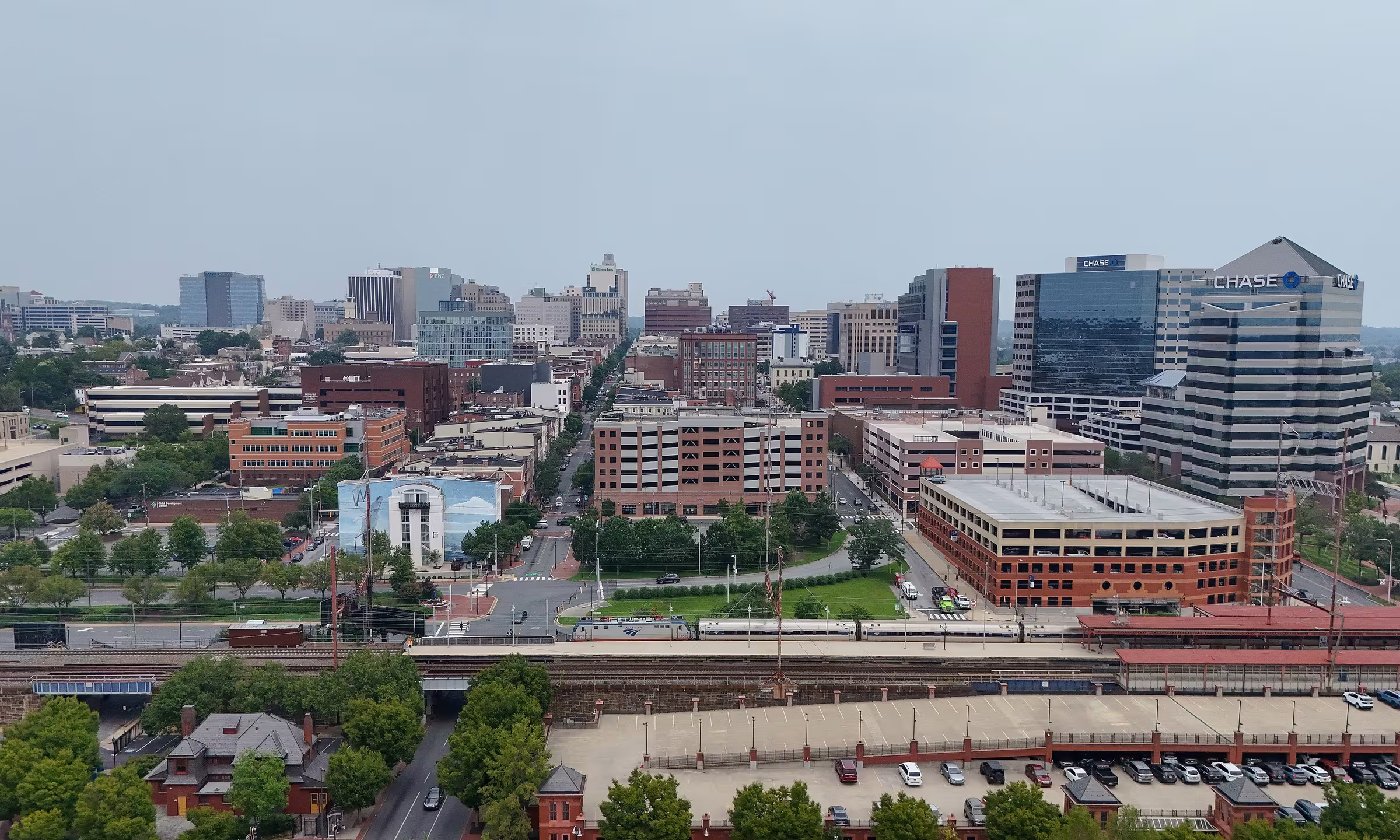 The Wilmington, Delaware skyline above the Christina River