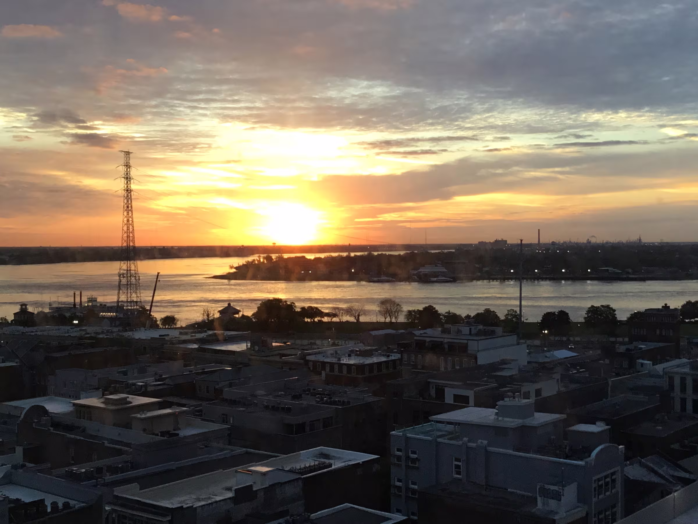 New Orleans at sunset over the Mississippi River