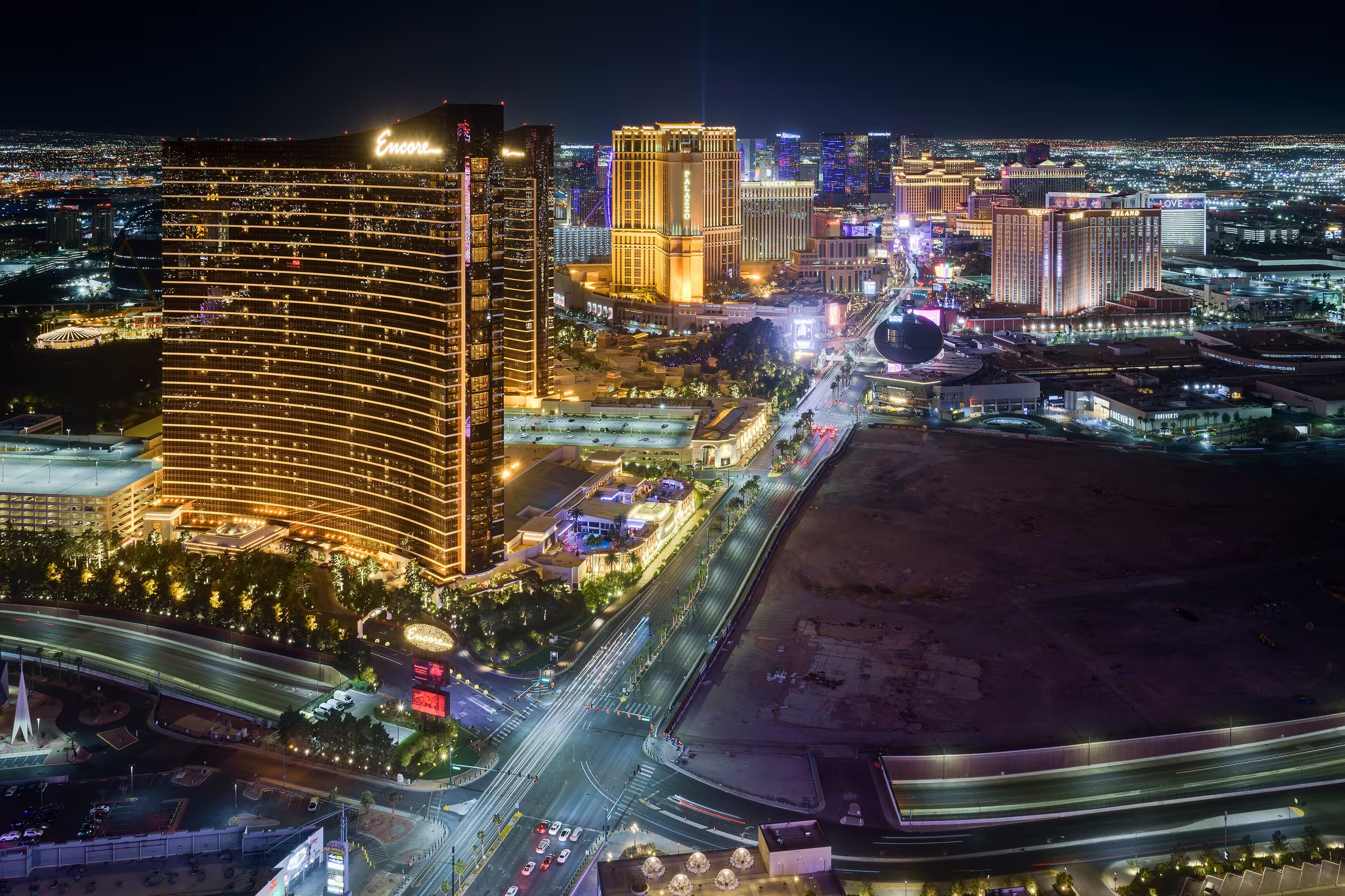 Aerial view of Las Vegas and the Strip at night