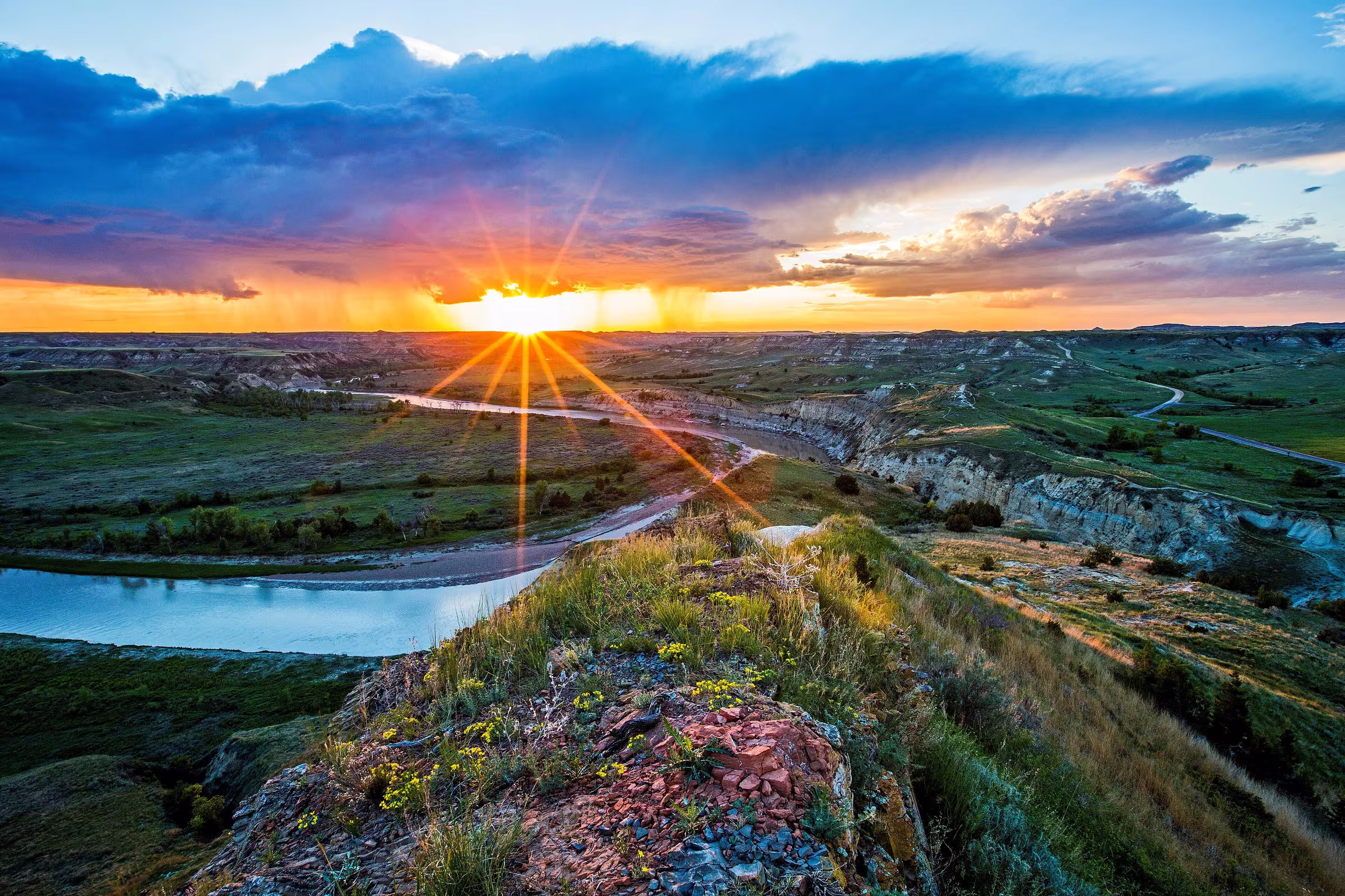 Sunset over the badlands of Theodore Roosevelt National Park, North Dakota