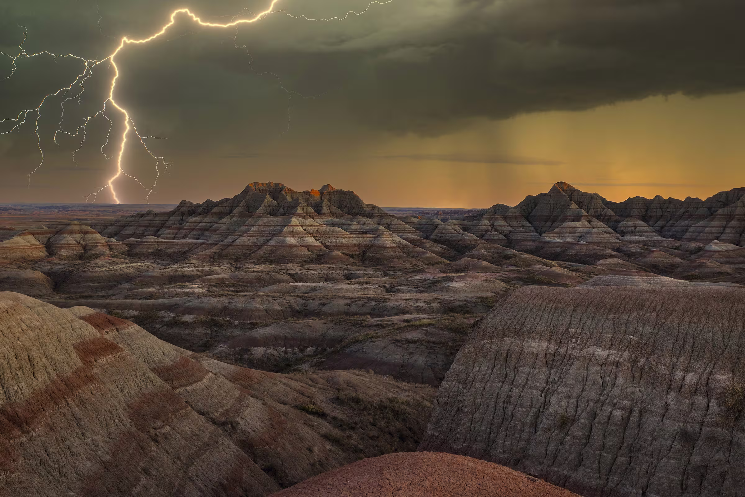 A storm over the Badlands of South Dakota